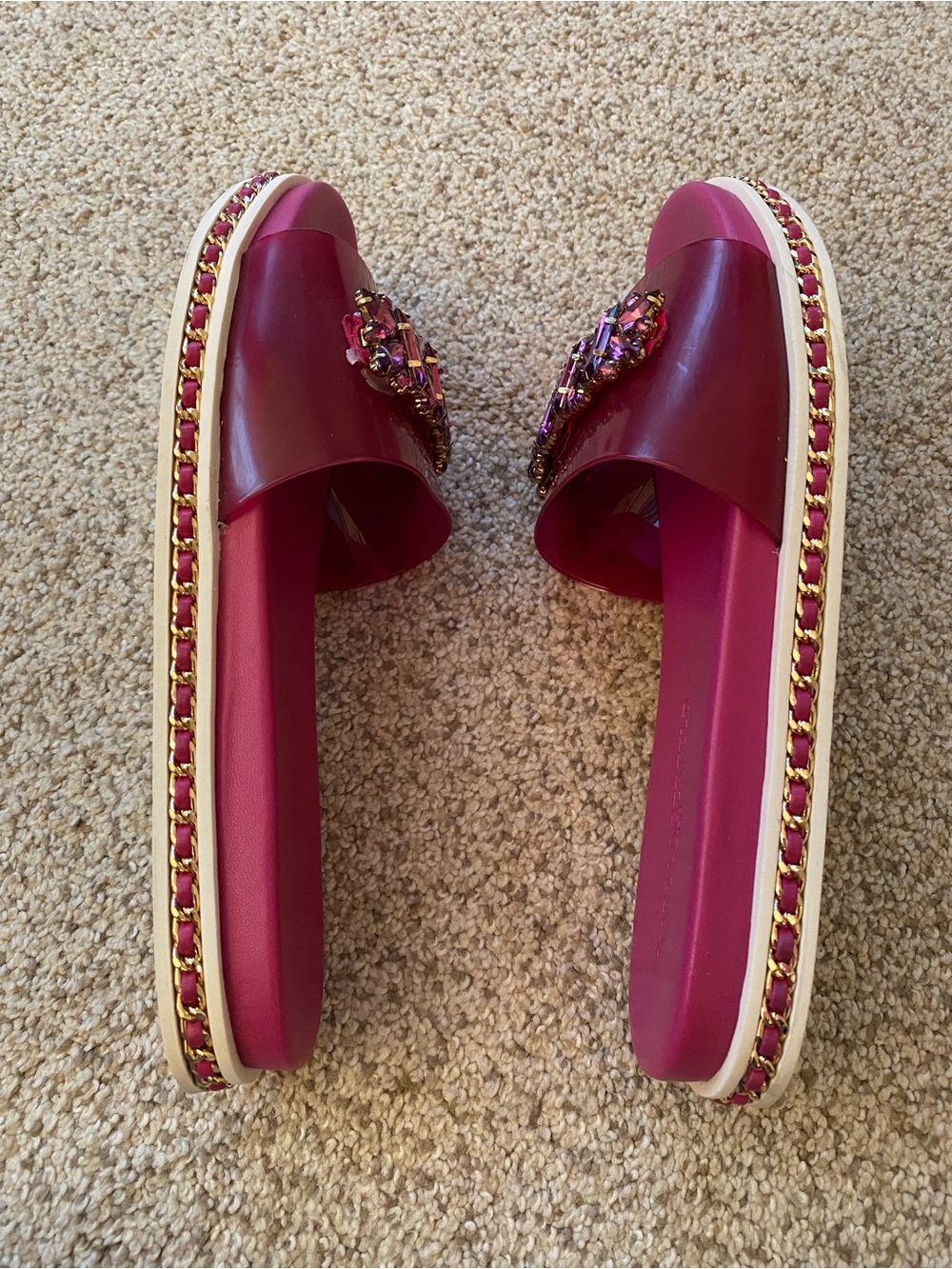 Karl Lagerfeld Fuchsia Jeweled Slide Sandals, Sz. 6 - Picture 4 of 6